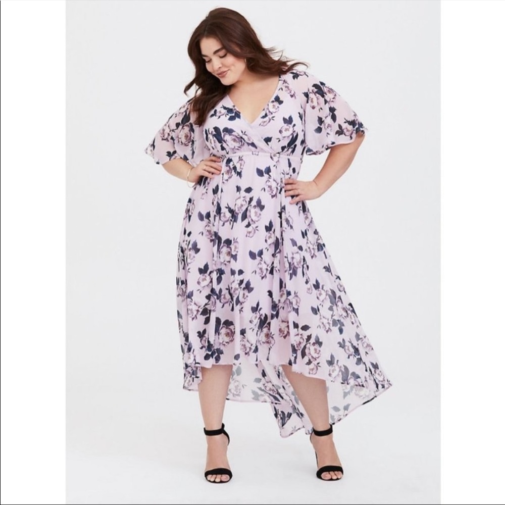 Torrid Lavender Floral Chiffon Hi-Lo Dress 5X